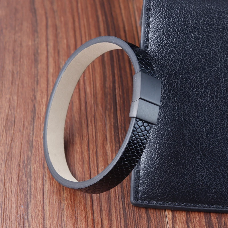 Simple Style snake bracelet men Leather Black  Stainless Steel Clasp Neutral Accessories Hand-woven Charm Jewelry Gifts