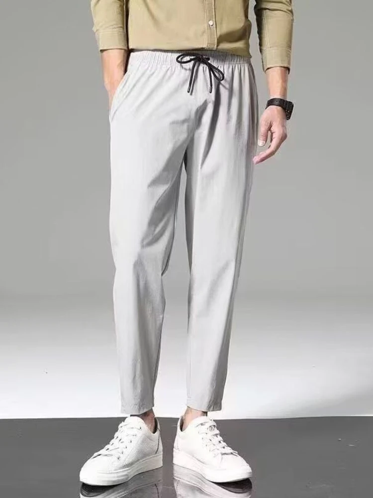 

Summer Ice Silk Causal Pants Men Quick-dry Sport Jogger Pants Straight Cool Suit Thousers Thin Lightweight Sweatpants