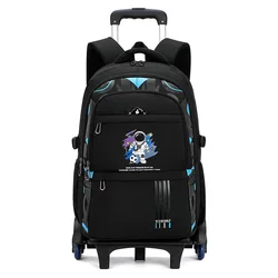 Astronauta Print Wheeled School Bags for Boys, Trolley Schoolbag, Kids Bagagem, Men Backpack with Wheels