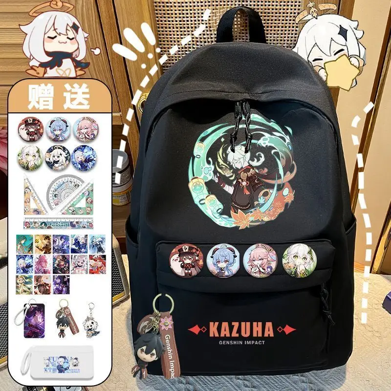 Anime Genshin Impact Backpack Cartoon Elementary School Students Grade 3 To 6 Boys And Girls Ultra-Lightweight Dirt-Resistant L