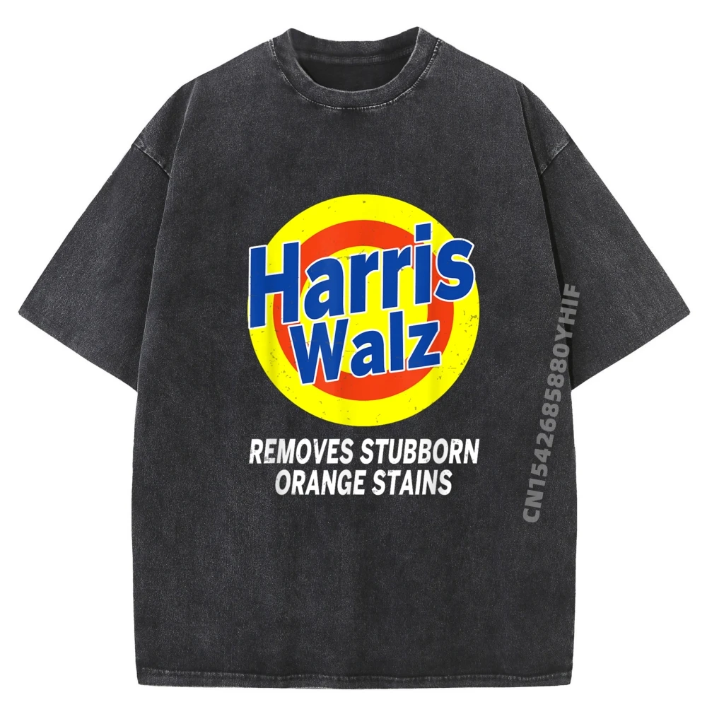 

Printed On Tops & Tees Autumn Retro Washed Tee Shirt Men Tshirts Harris Walz Removes Stubborn Orange Graphic Tees