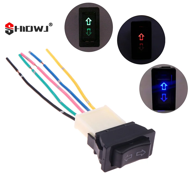 Universal Auto Car Power Window Switch Lifting Switch 5 Pin DC 12V 20A Blue/Red/Green Light Color And Harness