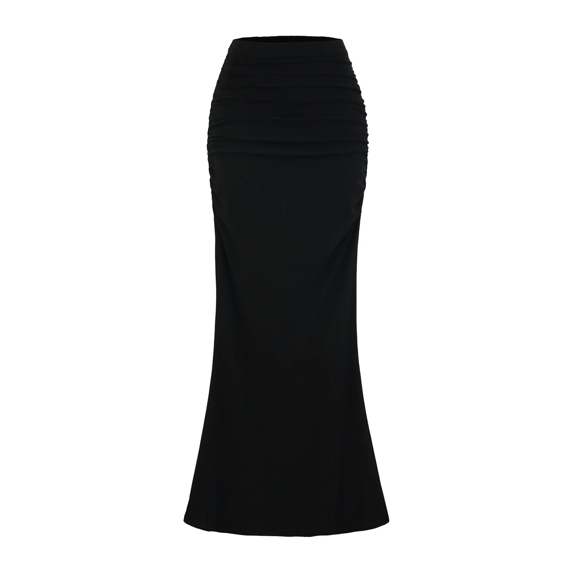 Lazy Hot Girl Sexy Slim Fit Ruched Bodycon Mermaid Midi Skirt Kardashian Ruched Over-the-Knee Flared Long Skirt for Women 000H