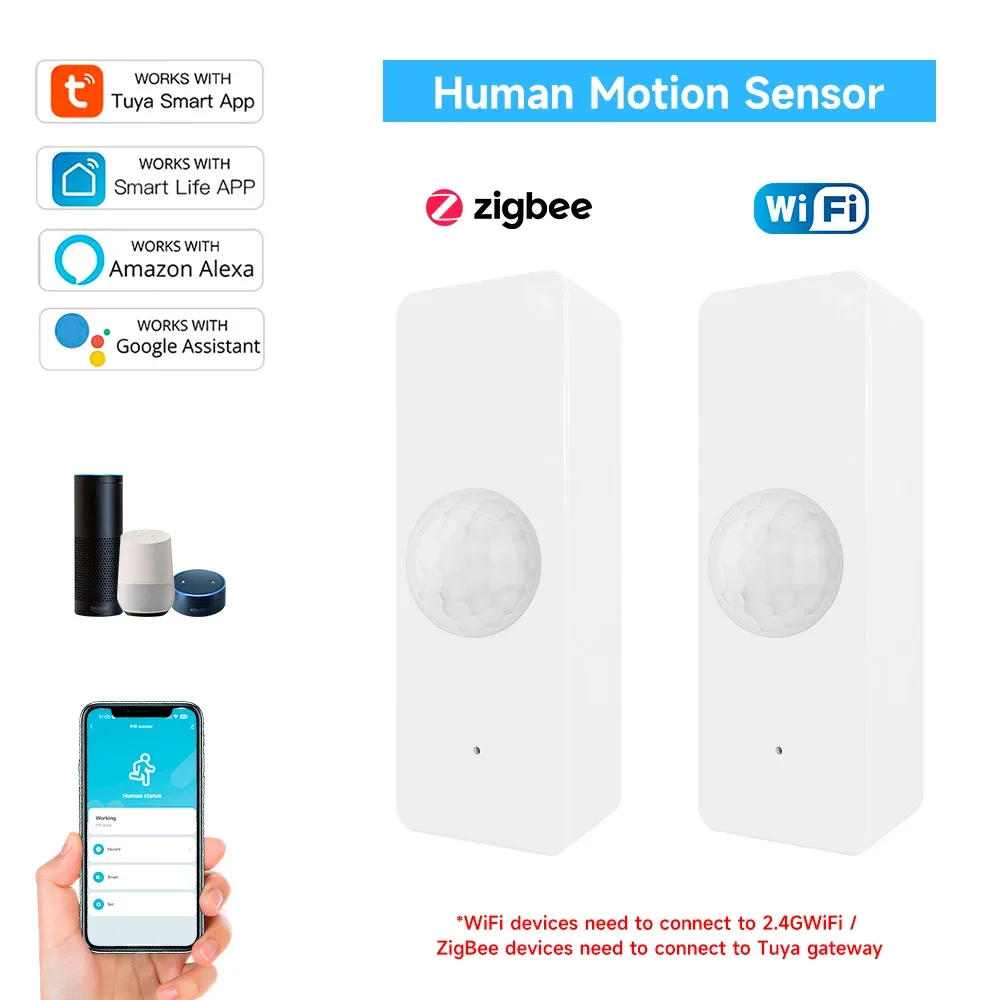 Tuya WiFi Zigbee PIR Motion Sensor Smart Home Human Body Infrared Detector Security Smart Life Works With Alexa Google