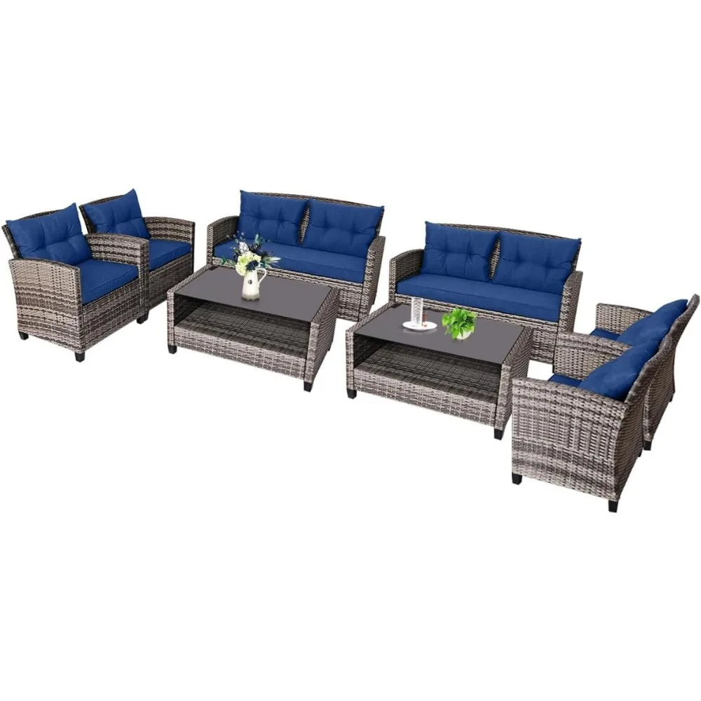 

Patio Wicker Conversation Furniture Set, Outdoor Rattan Sofa Set Wicker Sectional Sofas & Table for Courtyard Balcony Garden