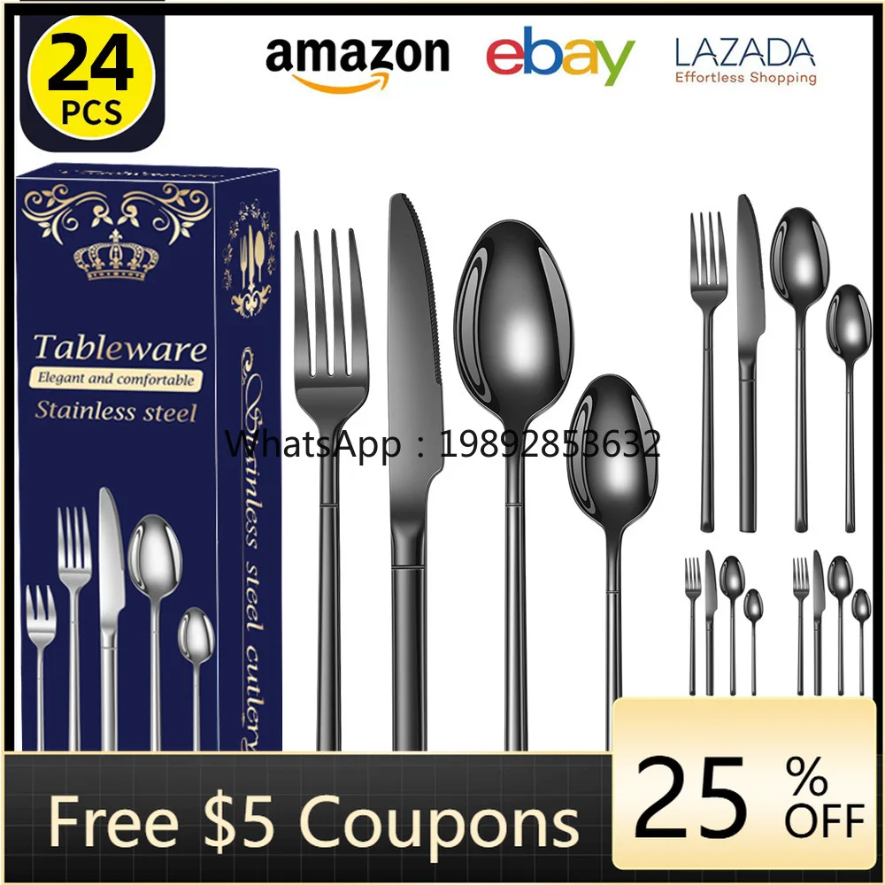 

Stainless steel tableware 24-piece knife and fork set Western food steak knife, fork and spoon gift box set