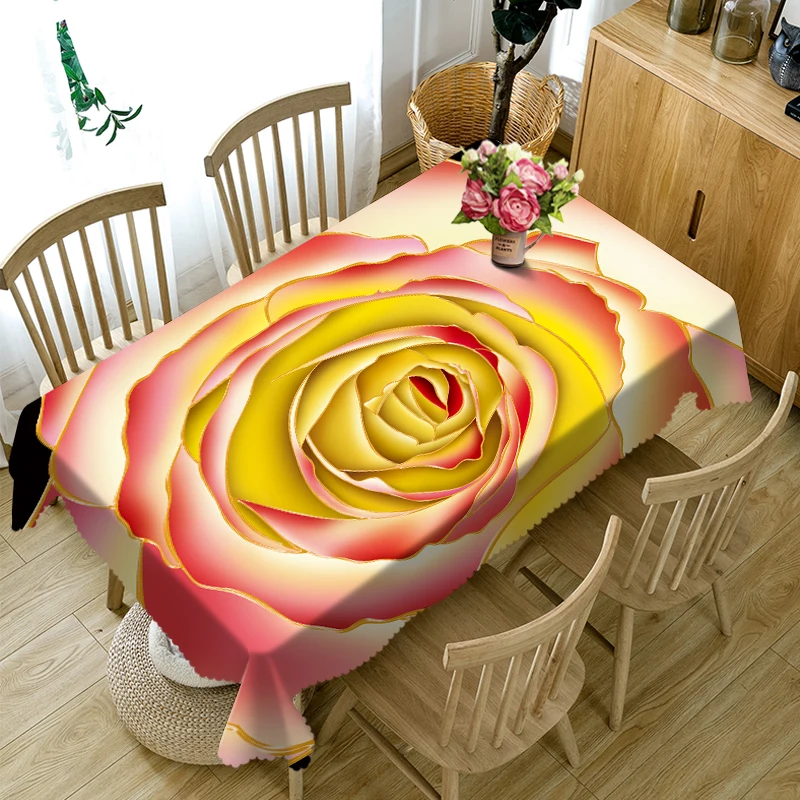 Fashion Tablecloth Christmas Sexy 3d Golden Rose Pattern Washable Thicken Rectangular Table Cloth for Wedding Decor Mantel Mesa