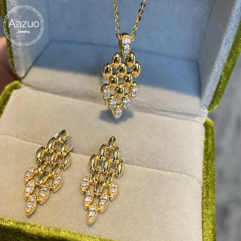 

Aazuo Vintage Jewelry 18K Yellow Gold Real Diamonds Fine Jewerly Set Earring Necklace Luxury Gifted For Women Engagement Party