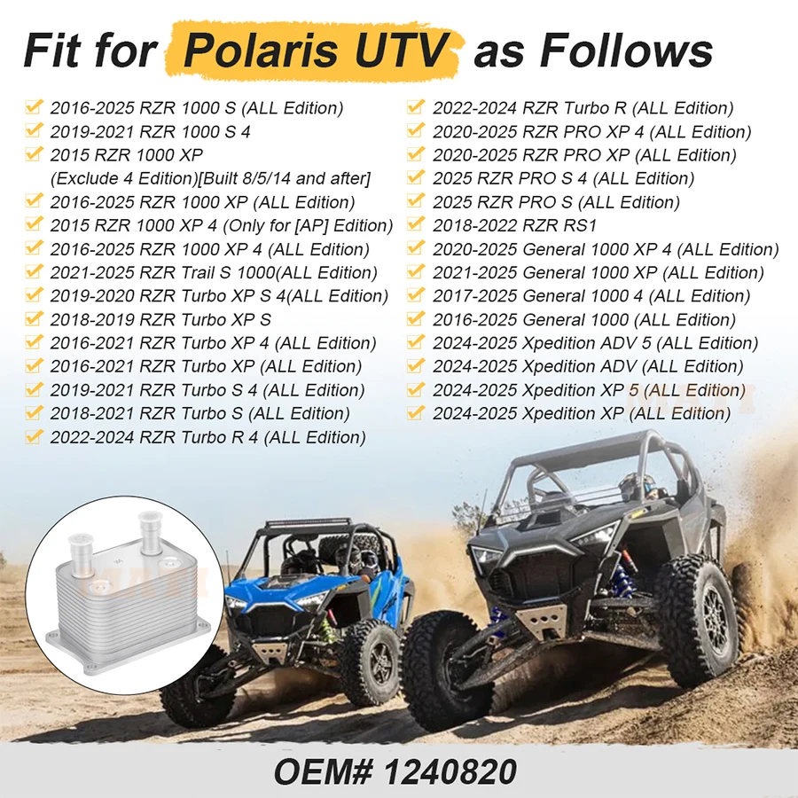 Oil To Water Cooler For Polaris General RZR 1000 Turbo XP S 4 2015-2025 O.EM# 1240820