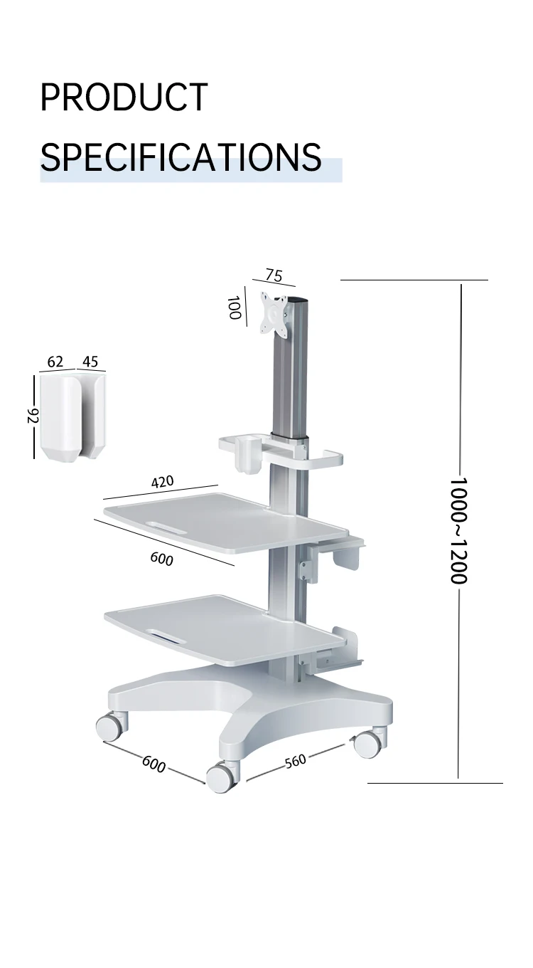 Customizable All-in-One Workstation Cart for Clinics Beauty Dentists-Modern Desktop Two-Layer Trays ABS Plastic +
