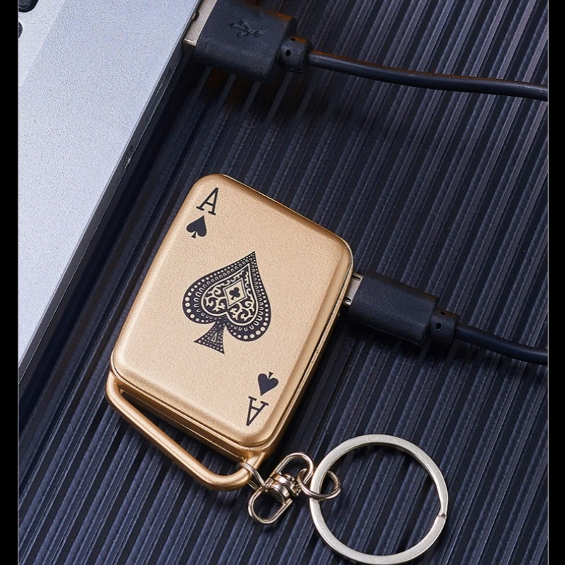 2024 Creative Playing Card Keychain Pendant Tungsten Wire Ignite USB Charging Lighter Portable Funny Electronic Lighters Smoking