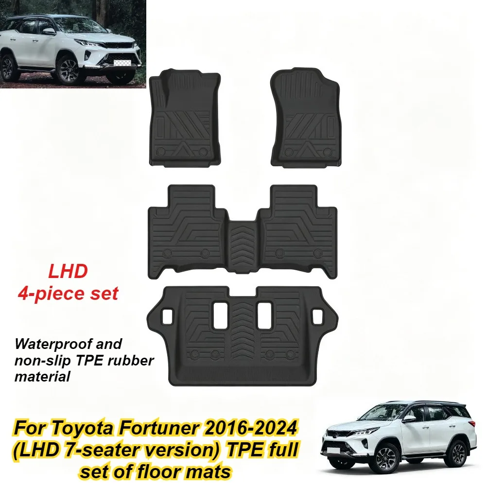 TPE Car Floor Mats for Toyota Fortuner (2016–2024) 7-Seater Models (LHD/RHD) – Full Set of All-Weather Waterproof Interior Mats