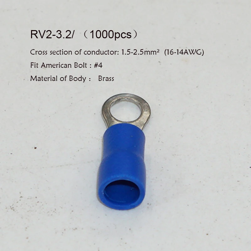 

1000 pcs #4 16-14 AWG Blue Ring Terminal Connector Ring insulated terminal RV2-3.2