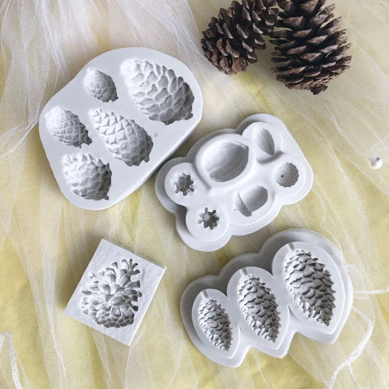 3D Christmas Pine Cones Shape Silicone Fondant Candy Chocolate Molds Biscuits Mould DIY Cake Decoration Baking Tools