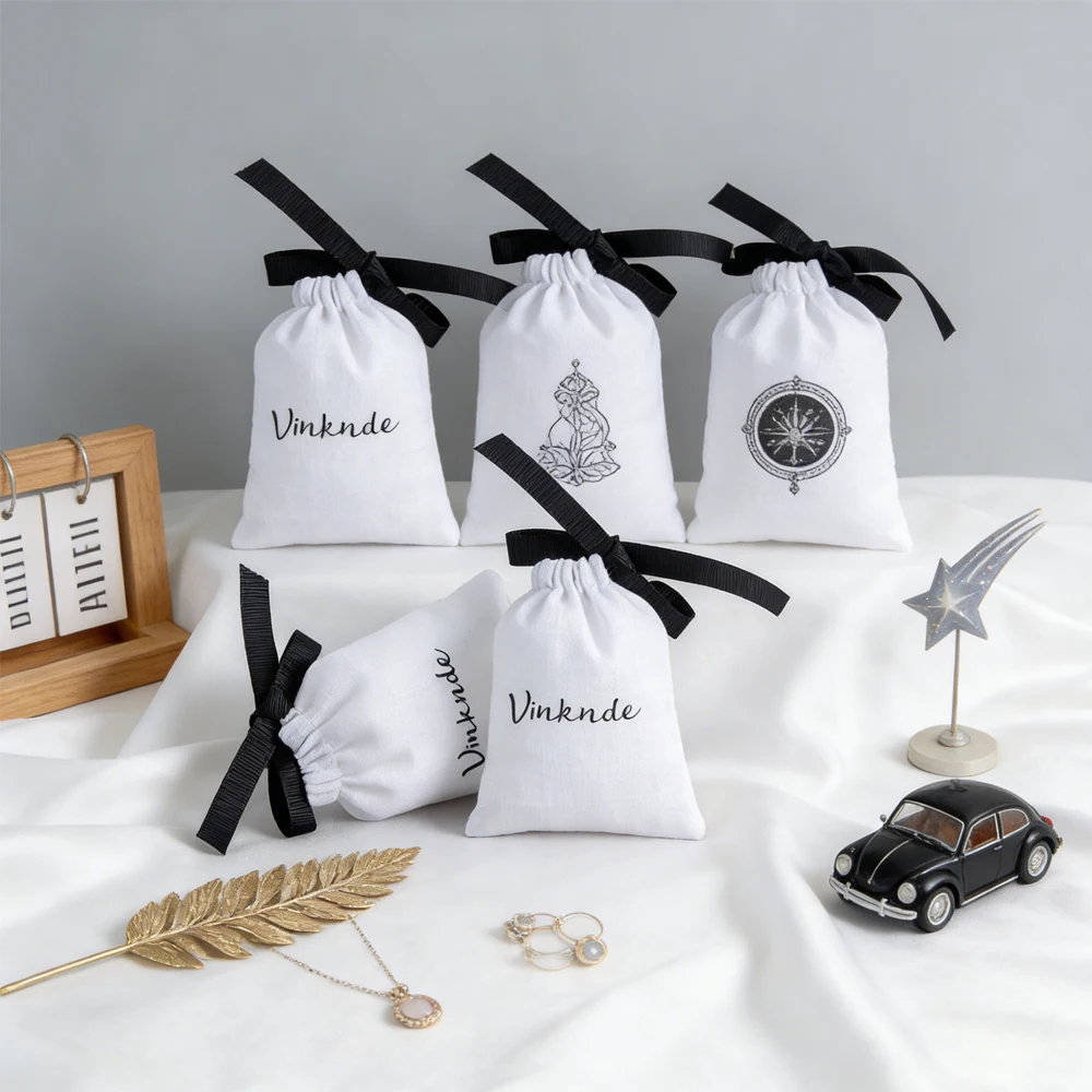 

50/100 шт. натуральных муслиновых мешочков для украшений с завязками и лентой, бамбуковые холщовые мешочки с возможностью нанесения логотипа, подарочная упаковка, хлопковые свадебные подарочные мешочки