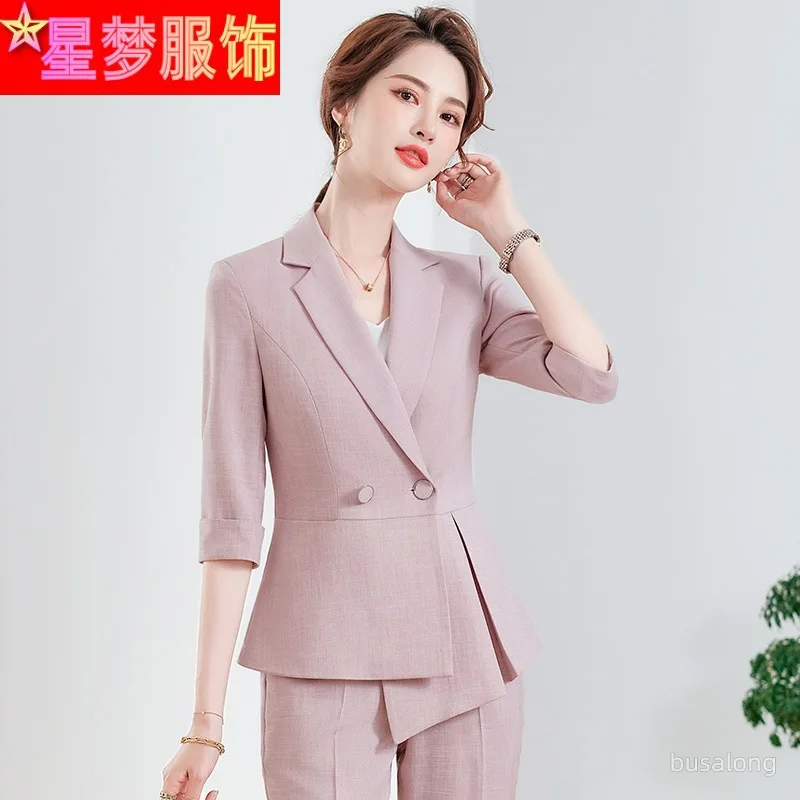 Blue Short Style Suit Female 2023 Summer Ol Business Wear Small Formal Wear Beauty Salon Workwear