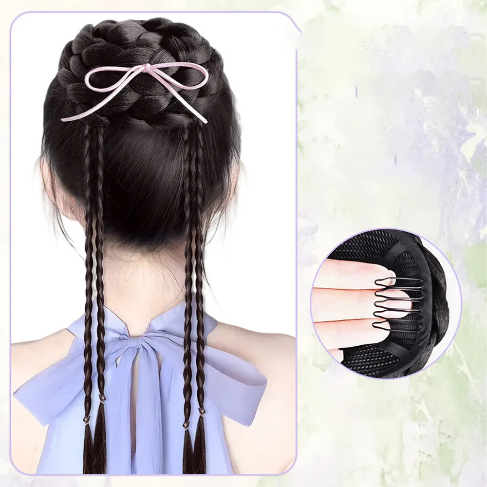 الباروكات الاصطناعية 35 سنتيمتر النساء عالية Headtop زهرة برعم رئيس الكرة كليب محاكاة الملتوية الضفائر ذيل حصان شعر مستعار كعكة