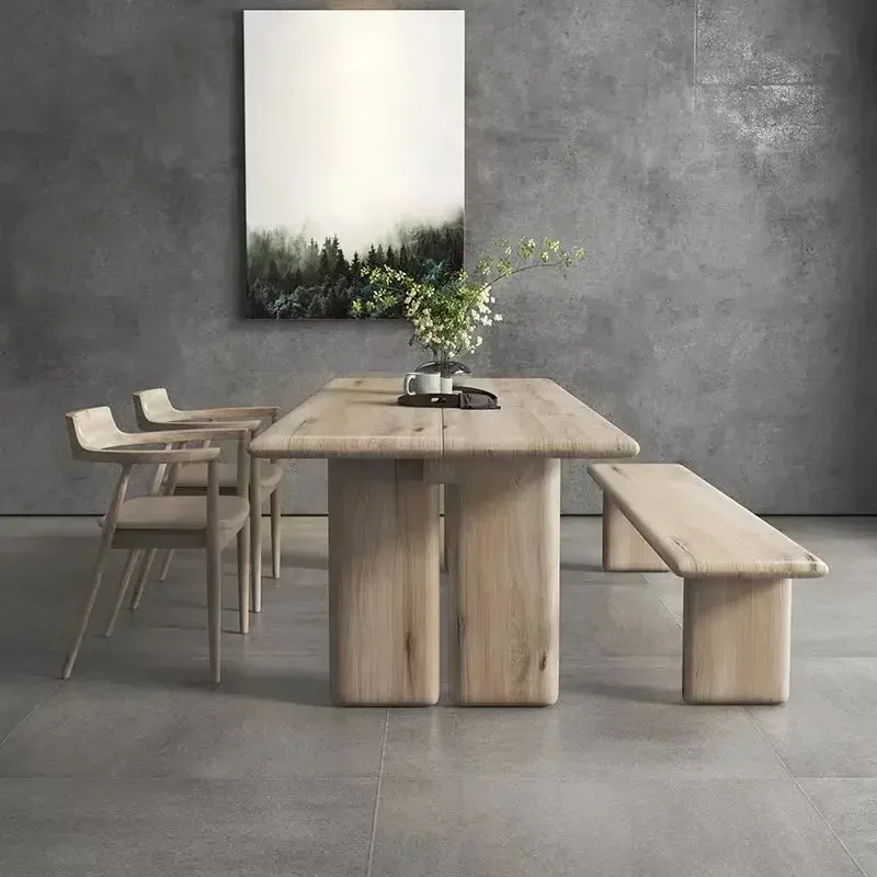 Scandinavian Wabi-sabi Style Solid Wood Dining Table Modern Simple Log Style Dining Table Rectangular Office Desk Workbench