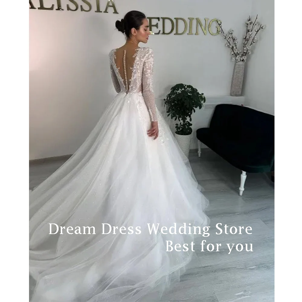 DREAM Customized Elegant Long Wedding Dress 2024 Tulle Floor Length A-Line Sweep Train Bridal Gown Women Vestidos De Novias