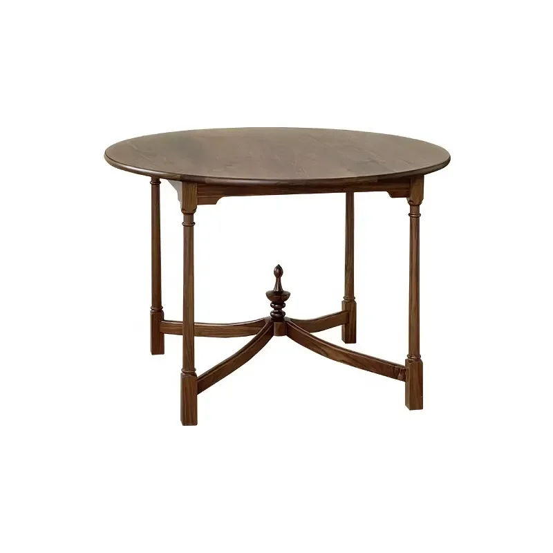 Modern Roman Style Solid Wood Round Dining Table Set with 4 Chairs for Hotel Apartment Villa Dining Room Furniture