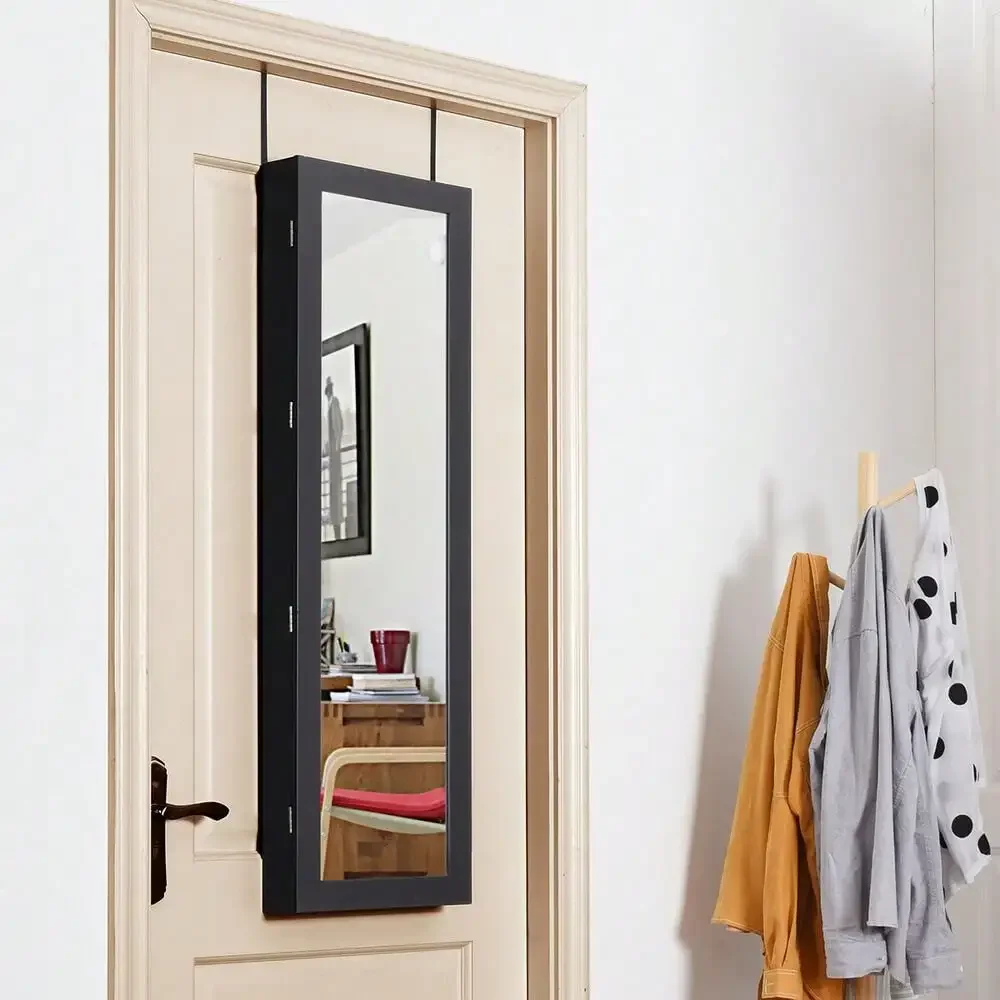 خزانة مجوهرات بمرآة قابلة للقفل، منظم للخزانة على الحائط مع أضواء LED