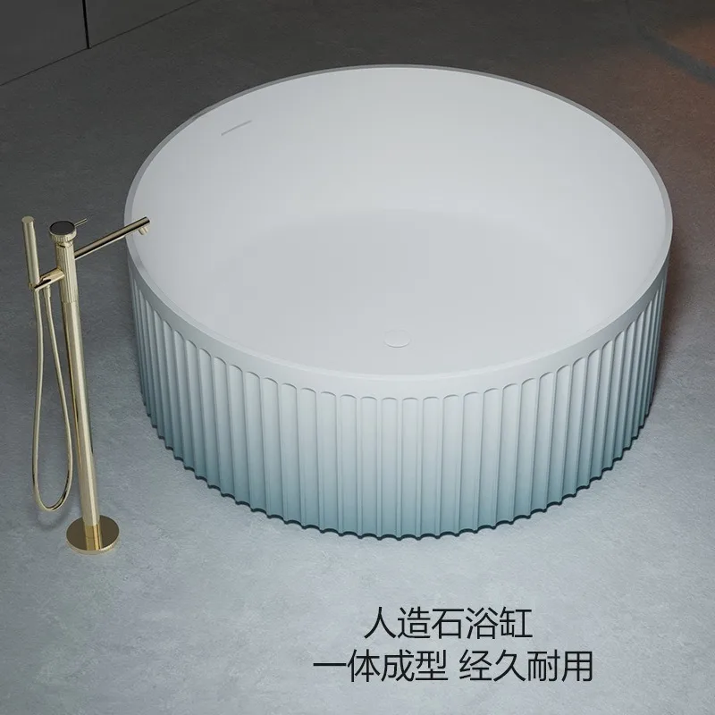 

Artificial stone bathtub freestanding round vertical stripe home color bathtub integrated OEM
