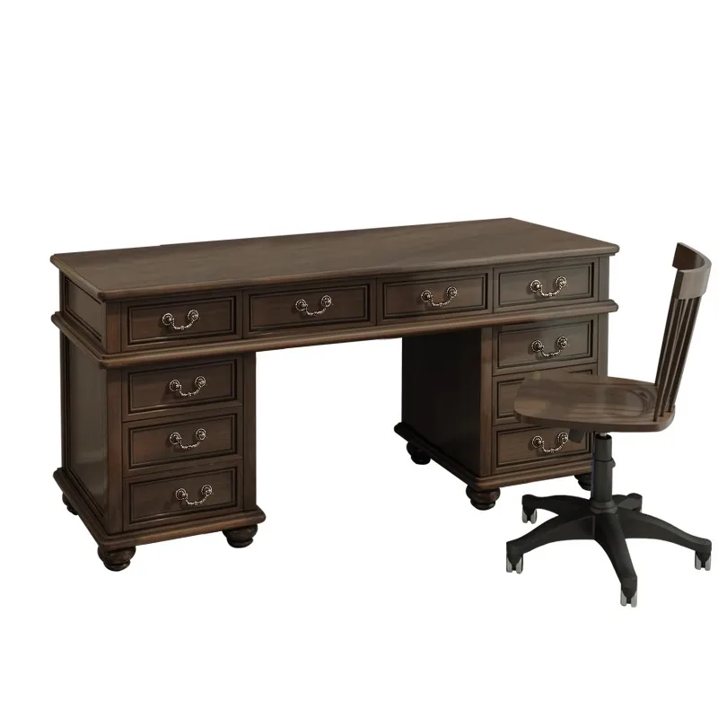

Walnut American study large desk pure solid wood home study table