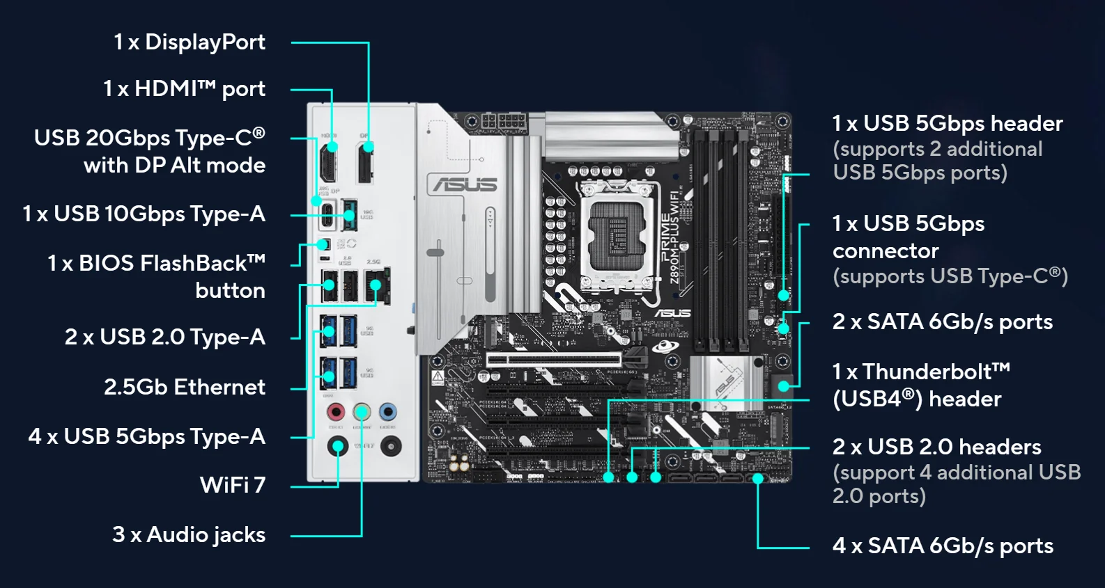 ASUS PRIME Z890M-PLUS WIFI اللوحة الأم المقبس LGA1851 CPU DDR5 8666 + MT/s (OC) شرائح الذاكرة Z890 mATX اللوحة الرئيسية #4