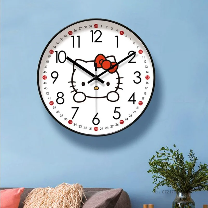 Sanrio Room Decor Hello Kitty Accessories Wall Clock Y2k Women Cute Cartoon Bedroom Clock For Children's Silent Wall Clock Timer