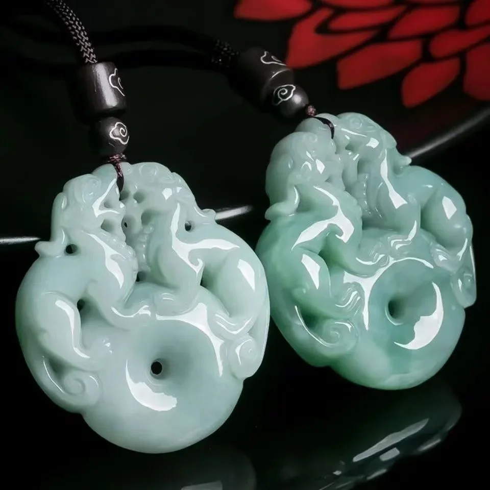 Double Pixiu safety buckle pendant, financial resources are rolling in, men's and women's jade pendant