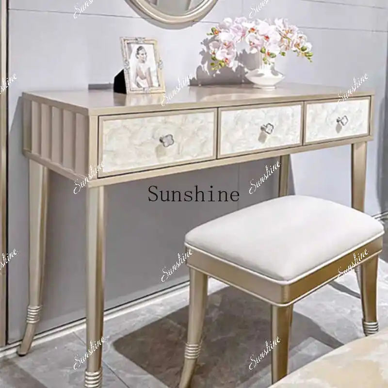 

European light luxury shell dresser champagne bedroom bedside premium drawer table FT