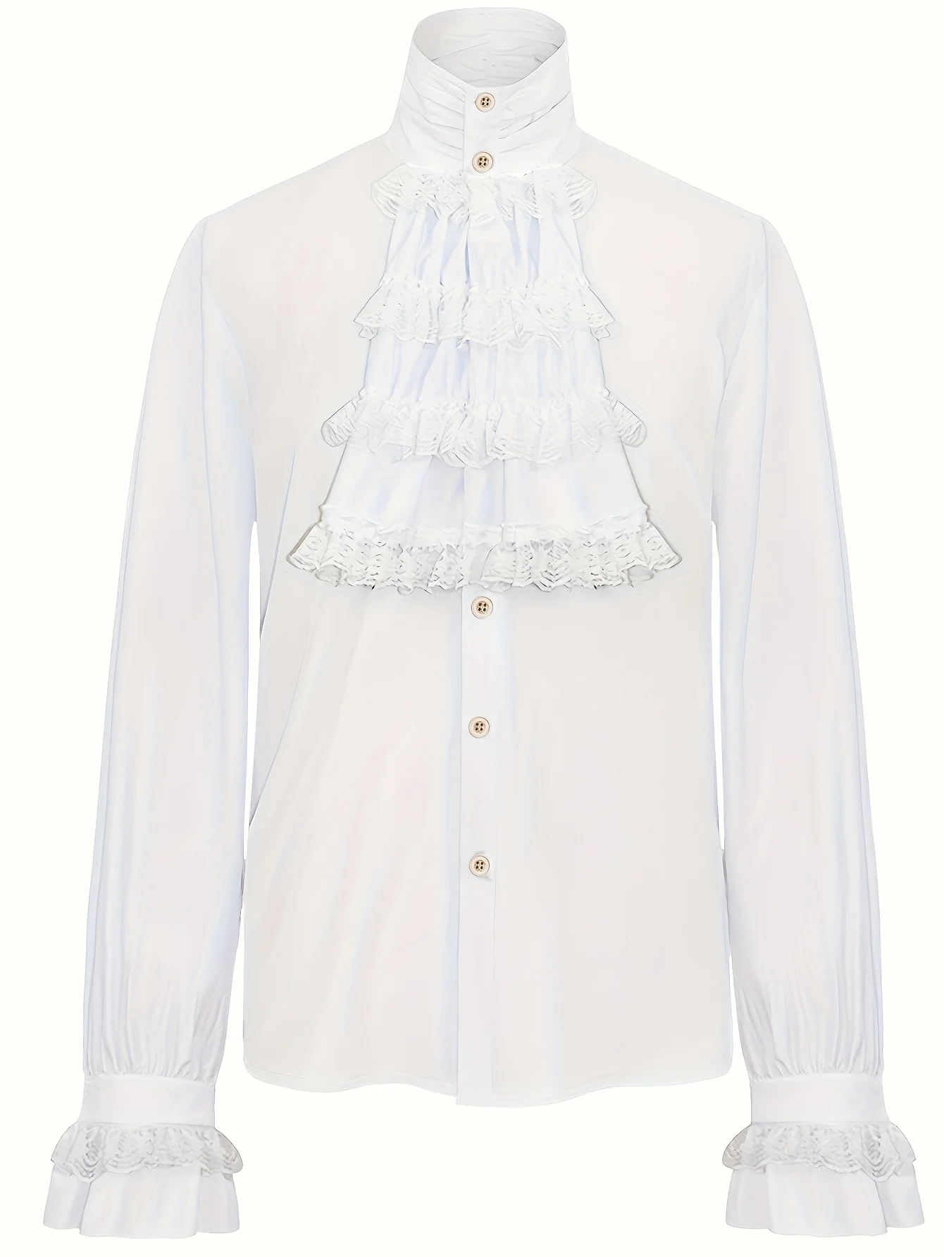 

Men Victorian Gothic High Collar Ruffle Lace Shirt Medieval Steampunk Pirate Long Sleeve Halloween Cosplay Stage Costume Top