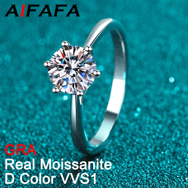 

AIFAFA Real 0.3-2 Carat Moissanite Wedding Rings For Women Pt950 925 Sterling Silver Sparkling Diamond Proposal Band Jewelry GRA