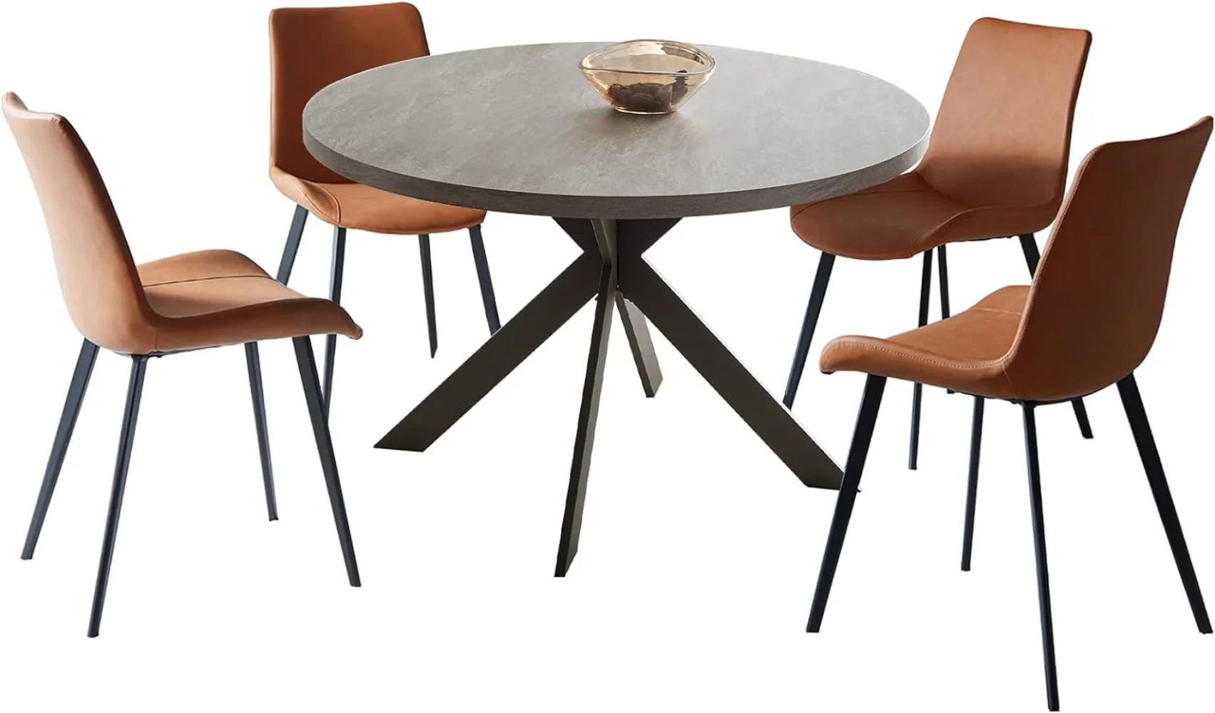 

47" Round Dining Table Set, Mid Century Modern Round Dining Table for 4-6 Person, Steel Legs, Leisure Coffee