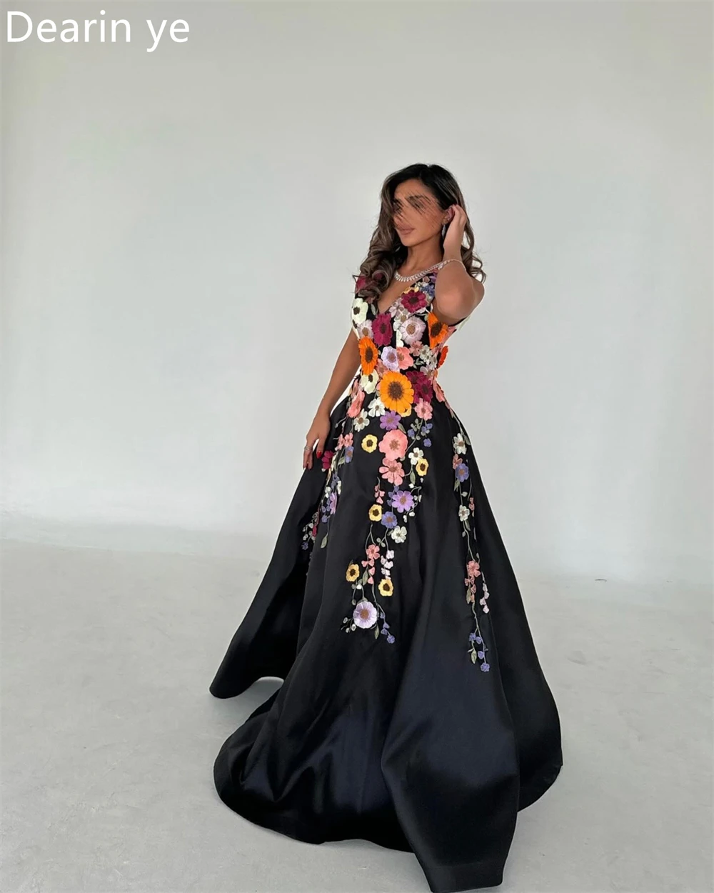 Customized Saudi Arabia Prom Gown Dearin V-neck A-line Floor Length Skirts Embroidery Bespoke Occasion Dresses Evening Formal Dr