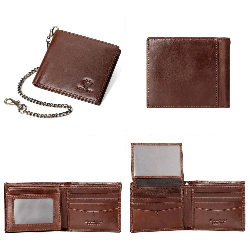 Мужской кошелек из 100% натуральной кожи, короткий держатель для кредитных карт RIFD с окошком для удостоверения личности, портативный мужской бумажник, клатч Carteiras