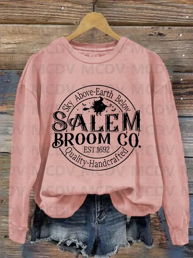 

Women's Funny Halloween Salem Broom Co. Casual Sweatshirt 3D Printed Women Pullover