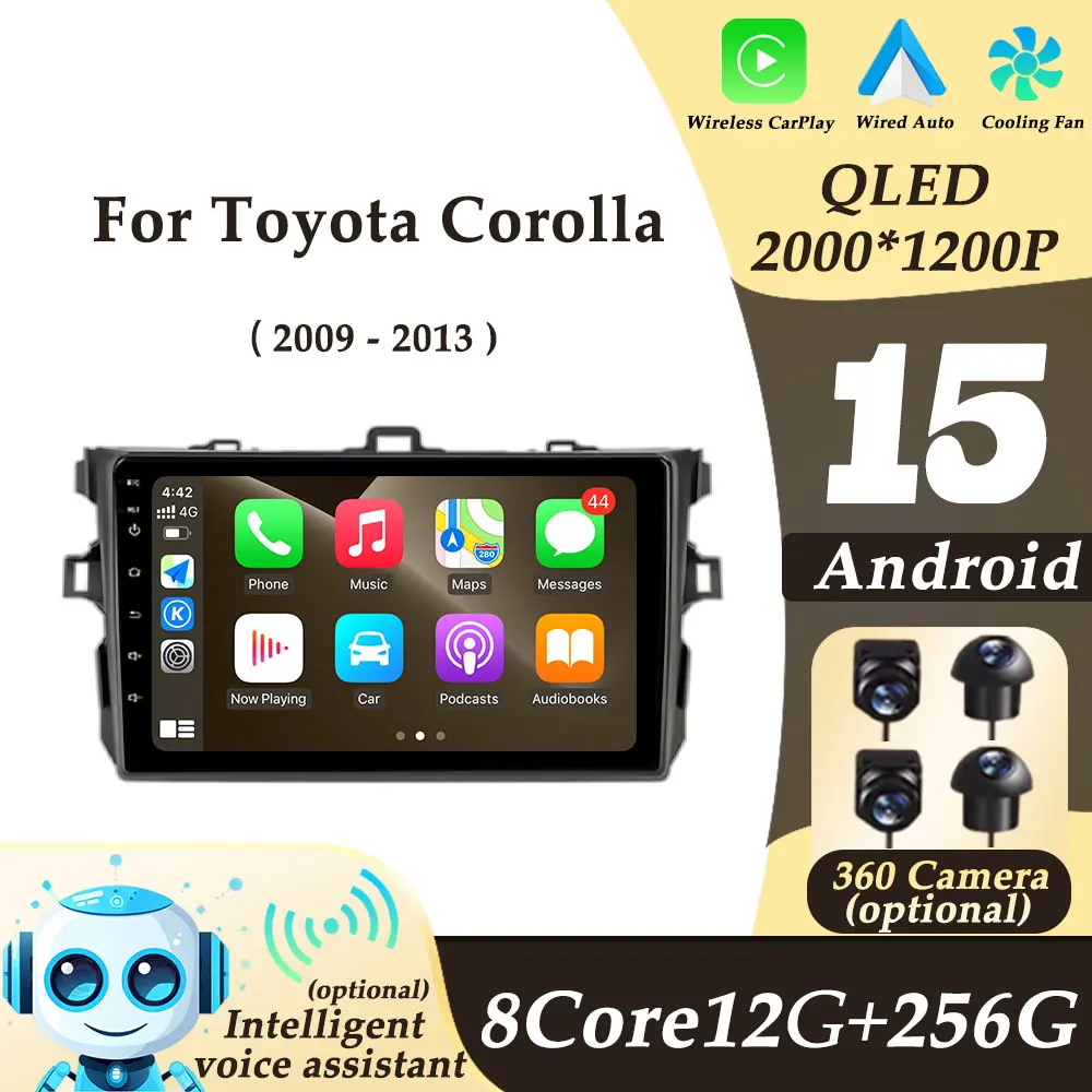 

GPS Navigation Split Screen WIFI 4G BT Android 15 for Toyota Corolla 2009 - 2013 CarPlay Car Radio Video Audio Multimedi Player
