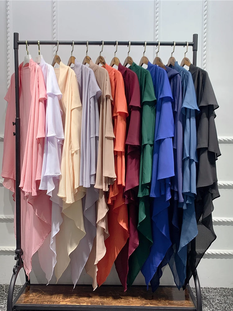 Eid Prayer Garment Khimar Islamic 3 Layers Women Hijab Sleeveless Tops Abaya Ramadan Muslim Arab Clothing Niqab Hijabs jilbab