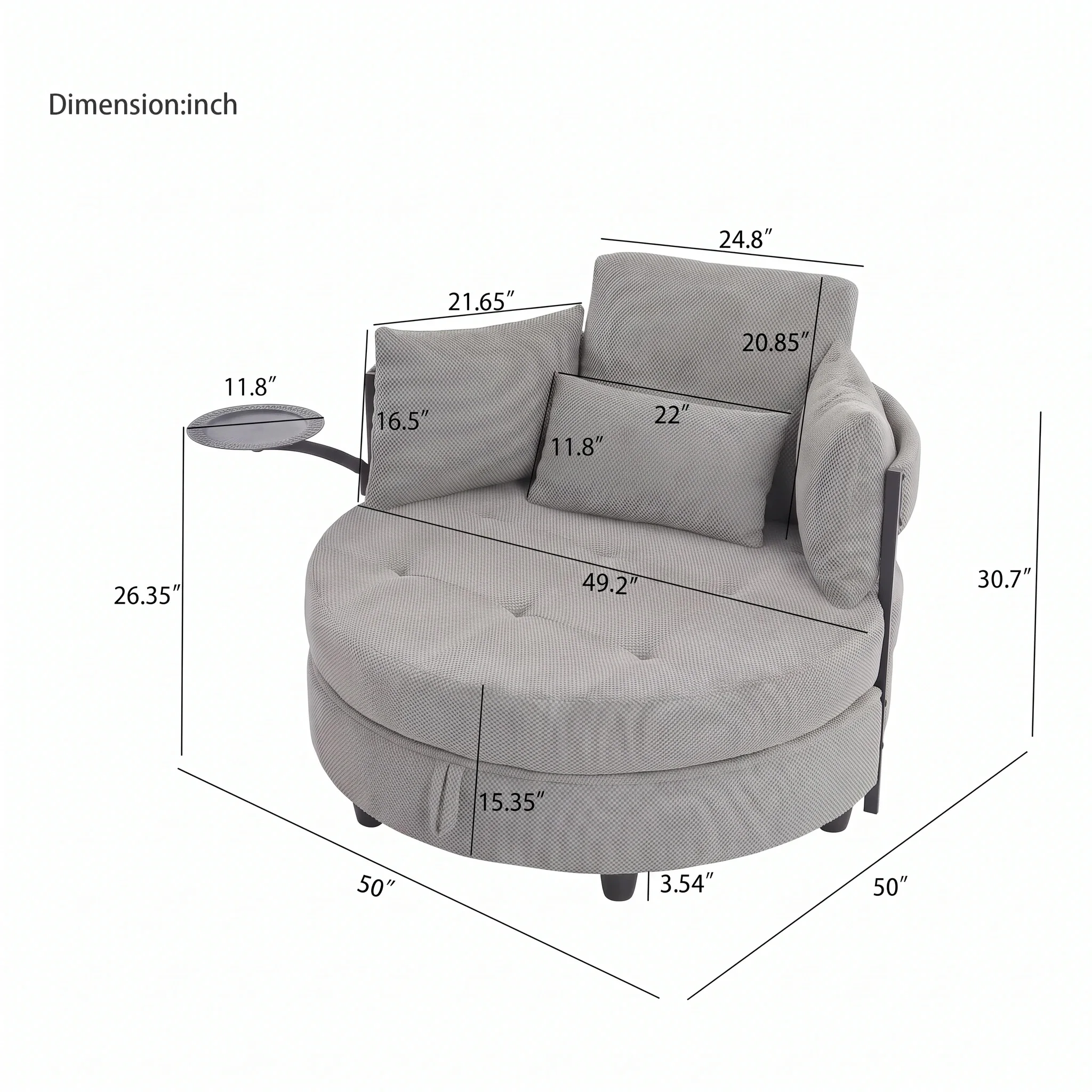 50-Inch Single-Person Lounge Sofa With Hidden Storage Space And A Rotating Side Table Is Suitable For Living Rooms Bedrooms And Study Rooms