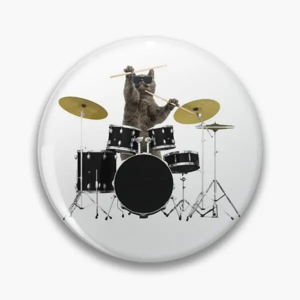 Cat Musician Playing The Drums Drummer  Customizable Soft Button Pin Metal Creative Cartoon Collar Hat Clothes Jewelry Brooch