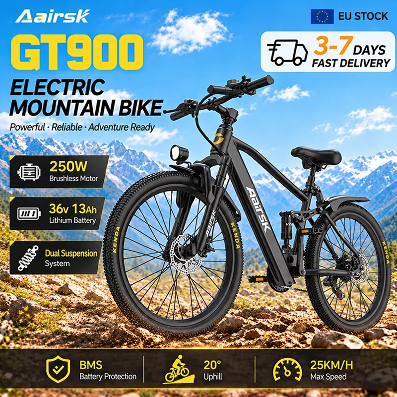 Bicicletta Elettrica Aairsk GT900 21 Velocità Batteria 36V 13Ah Blocco Intelligente NFC MTB per Adulti Motore 250W 25Km/H E-Bike da Fuoristrada per Esterni