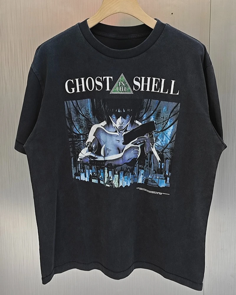تي شيرت قطني عتيق من Co Branded Style SAINT Shell Attack Team Retro Fashion Street Harajuku عتيق ملابس الشارع للرجال والنساء