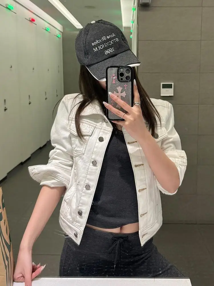 Beige Denim Jacket Women Spring Autumn New Loose Versatile Tooling Jacket Clothes Top