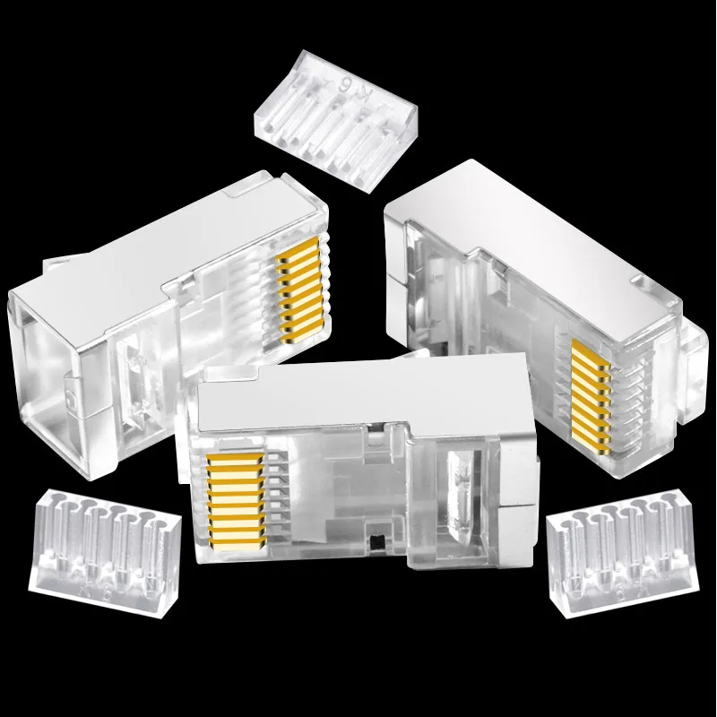 RJ45 CAT6 Modular Plugs UTP Includes Plastic Insert Loading Bar For Wires Distribution - Three Prongs Blade