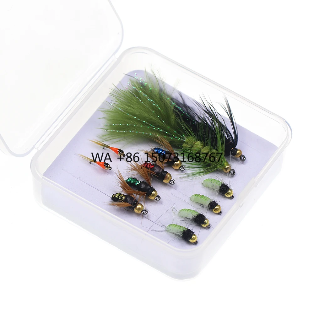 

Customized 12pcs/Box Scud Bug Worm Nymphs Flies Woolly Bugger Fly Hook Trout Fishing Carp Lure Bait Fly Tying Factory