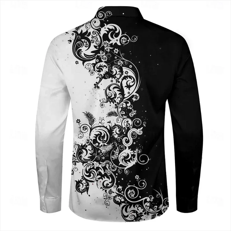 Flower business casual men\'s shirt official shirt butt shirt party daily spring summer lapel long sleeve top 11 color