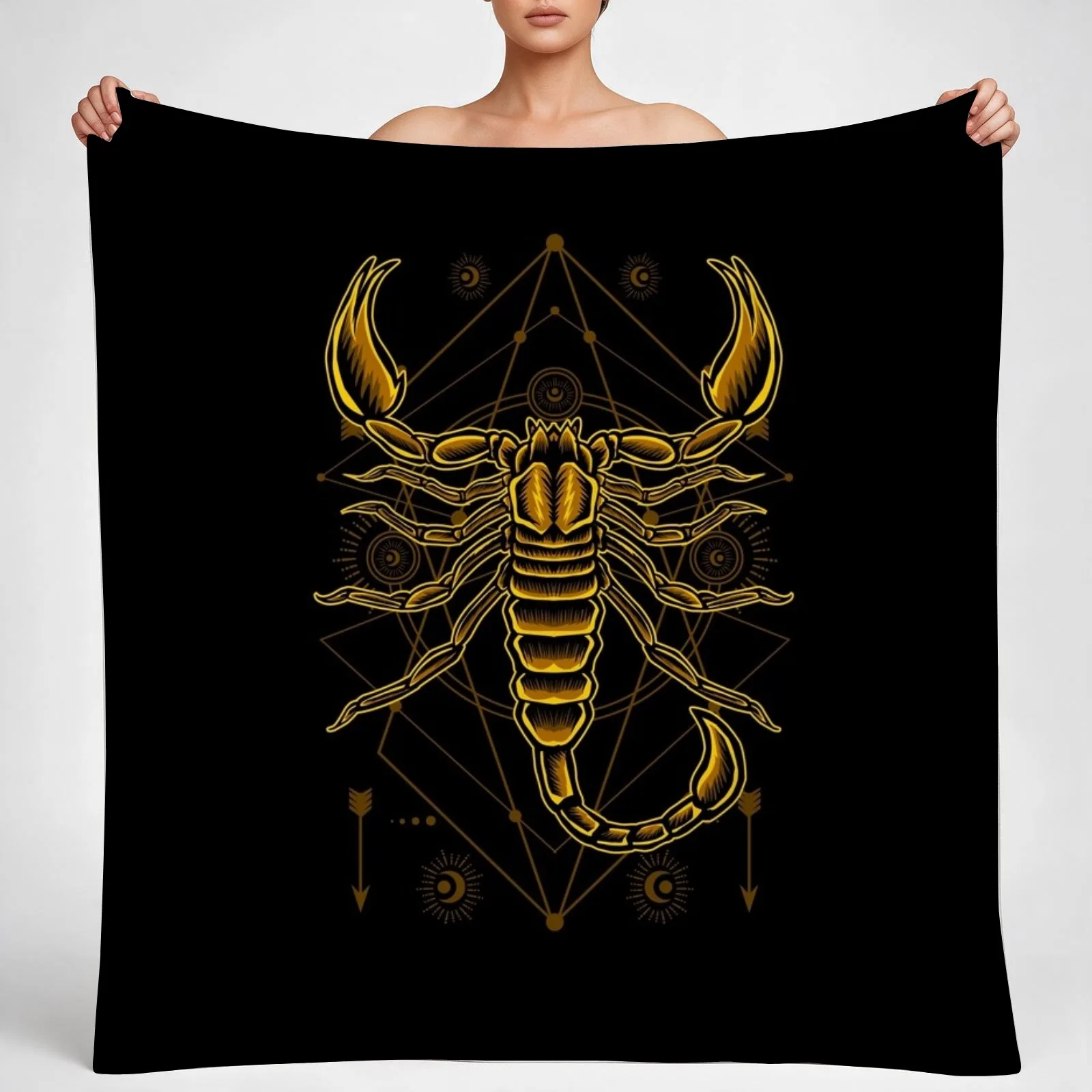 Gold scorpion with astrology symbols design Throw Blanket couch cozy soft plush fuzzy picnic outdoor blanket
