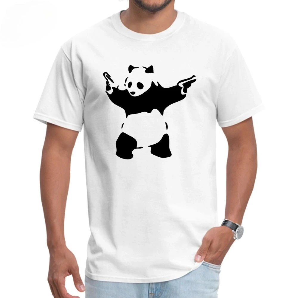 

Мужская футболка Banksy Panda Guns, футболки с круглым вырезом, топы на день Святого Валентина, футболки с короткими рукавами, купоны, хлопковая футболка, простой стиль, Camiseta
