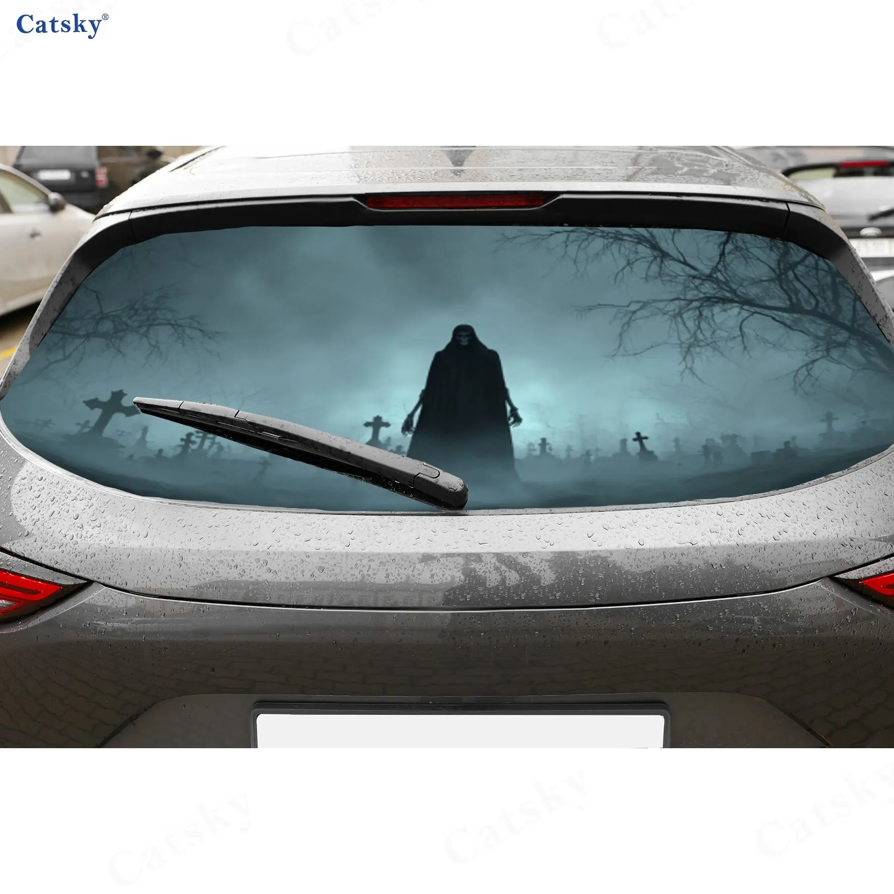 

Graveyard skeleton shadows PVC material self-adhesive waterproof car rear window sticker, easy to paste without falling off, wat